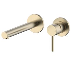 Mizu Drift Wall Basin/Bath Mixer Set Straight Spout with 2-Piece Cover Plate Brushed Brass (6 Star)