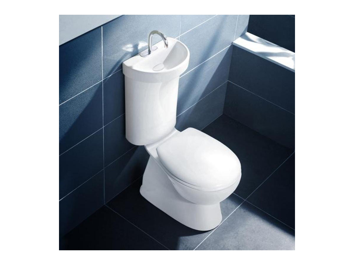 Caroma Profile 5 Deluxe S Trap Bottom Inlet Toilet Suite with ted Hand Basin Soft Close Seat