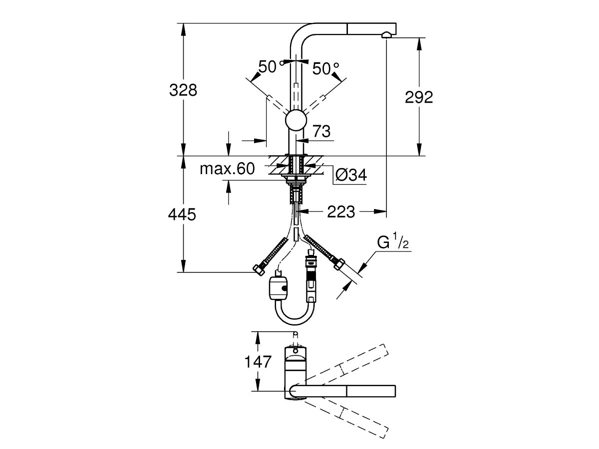 GROHE Minta L Sink Mixer Tap with Pull Out Aerator Chrome (4 Star) from