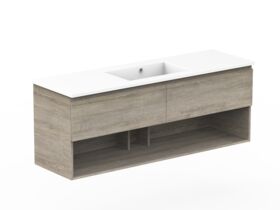 Posh Domaine Open Shelf All-Drawer 1500mm Single Bowl Basin Wall Hung Vanity Cast Marble Top