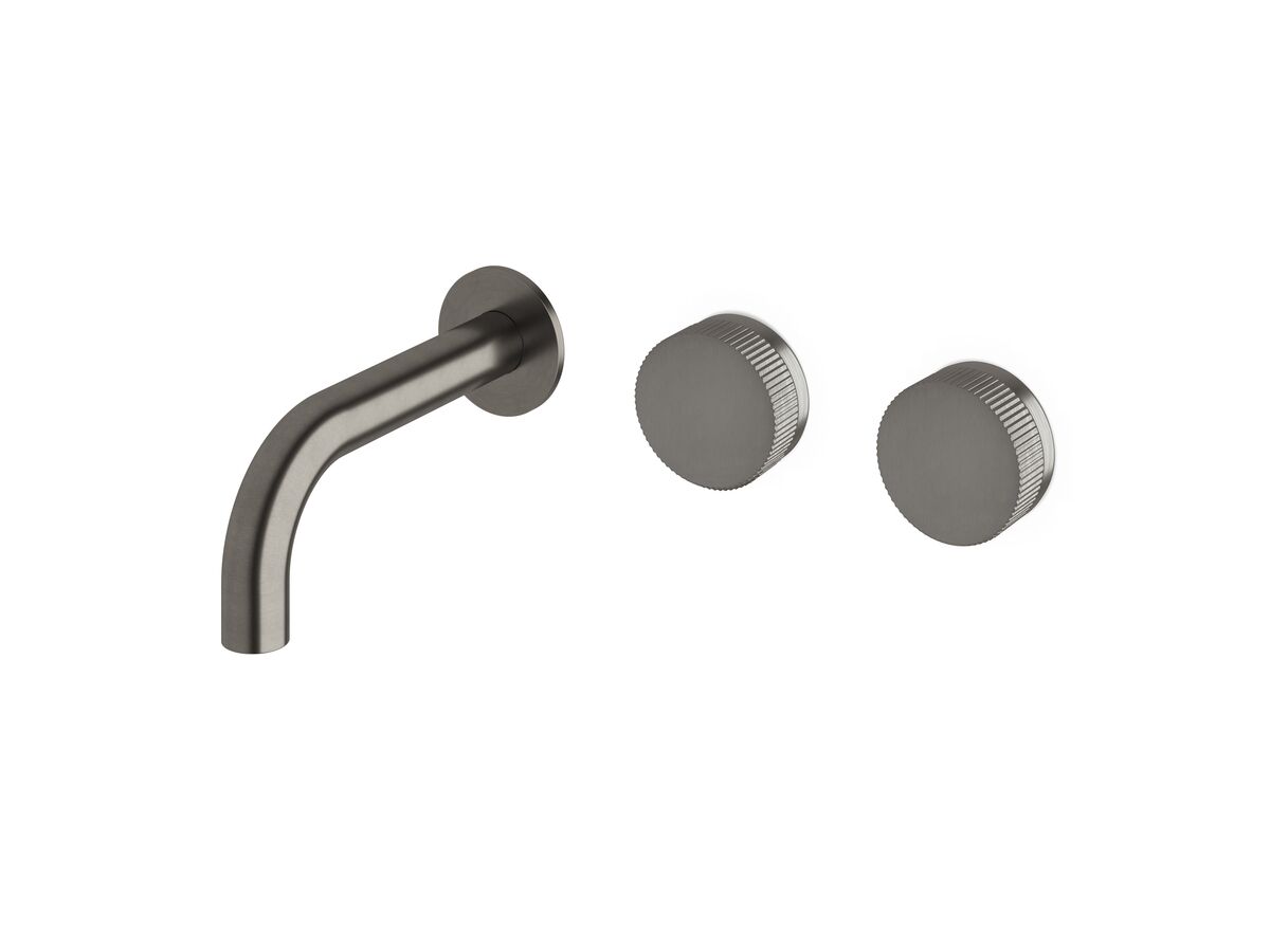 Milli Pure Wall Bath Hostess System 160mm Right Hand with Linear Textured Handles Brushed Gunmetal