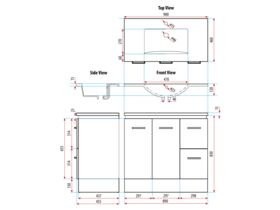 Kochi Floor Mounted with kickboard Vanity Unit with Thin Vitreous China Top Right Hand Drawers 900mm