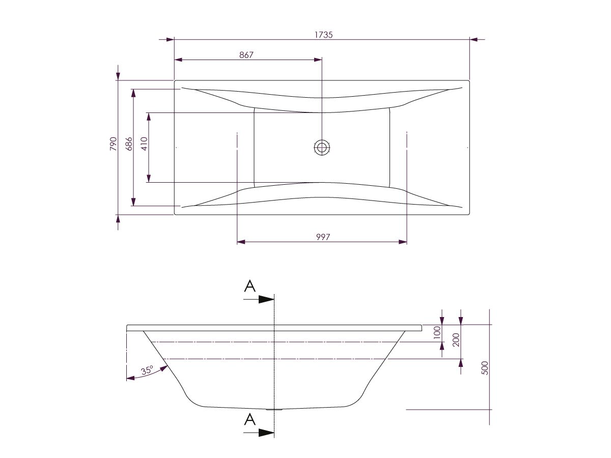 Divine 1735 Rectangle Contour Spa White with 6 C-Lenda Jets Touch pad Hot Pump 1750 x 820 x 485