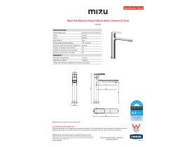 Specification Sheet - Mizu Silk Medium Height Basin Mixer Chrome (6 Star)