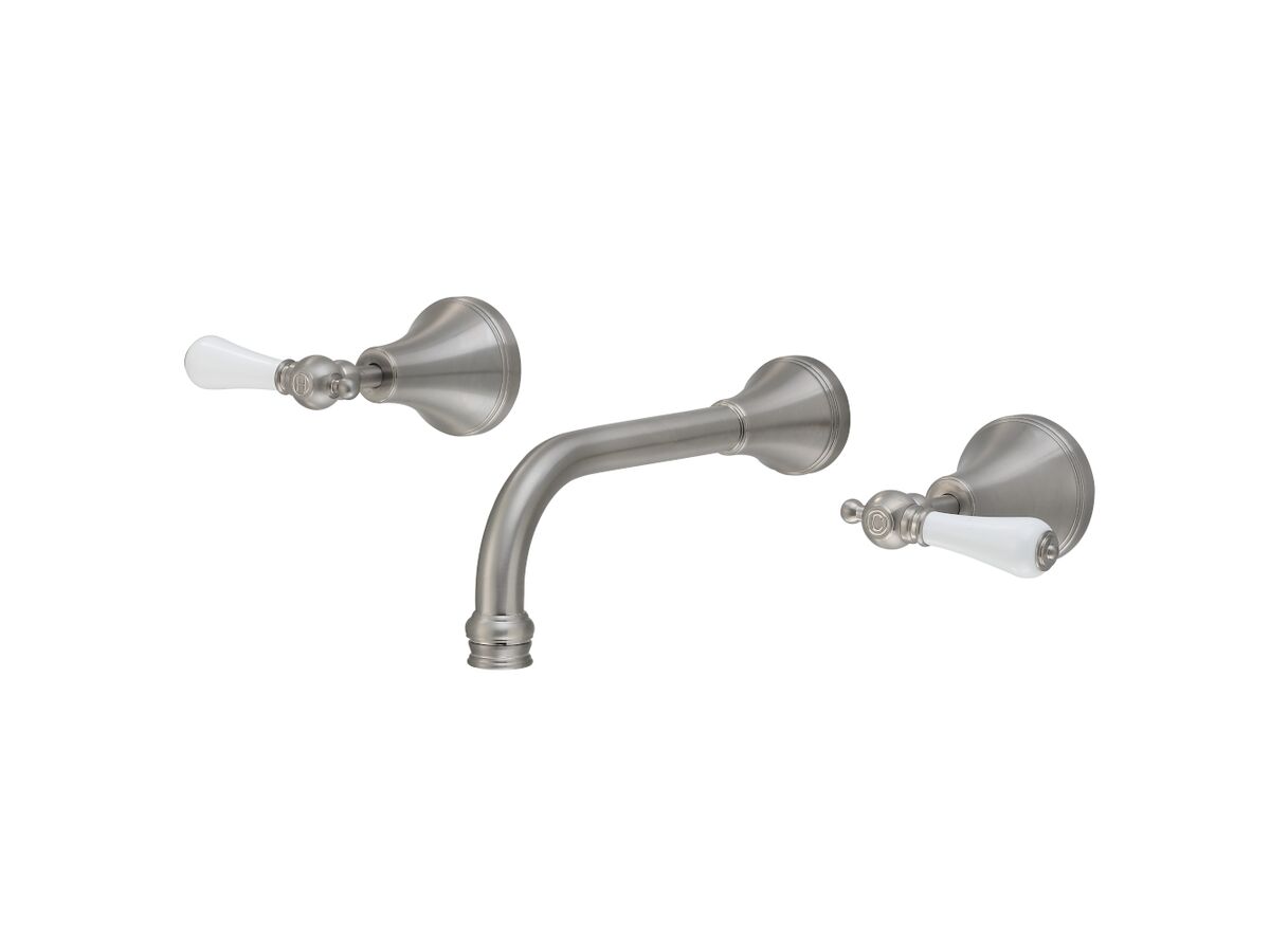 Kado Era Wall Bath Set 200mm Lever Porcelain Handle Brushed Nickel from