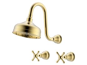 Milli Monument Edit Gooseneck Shower Set Cross Handles Brass Gold (3 Star)