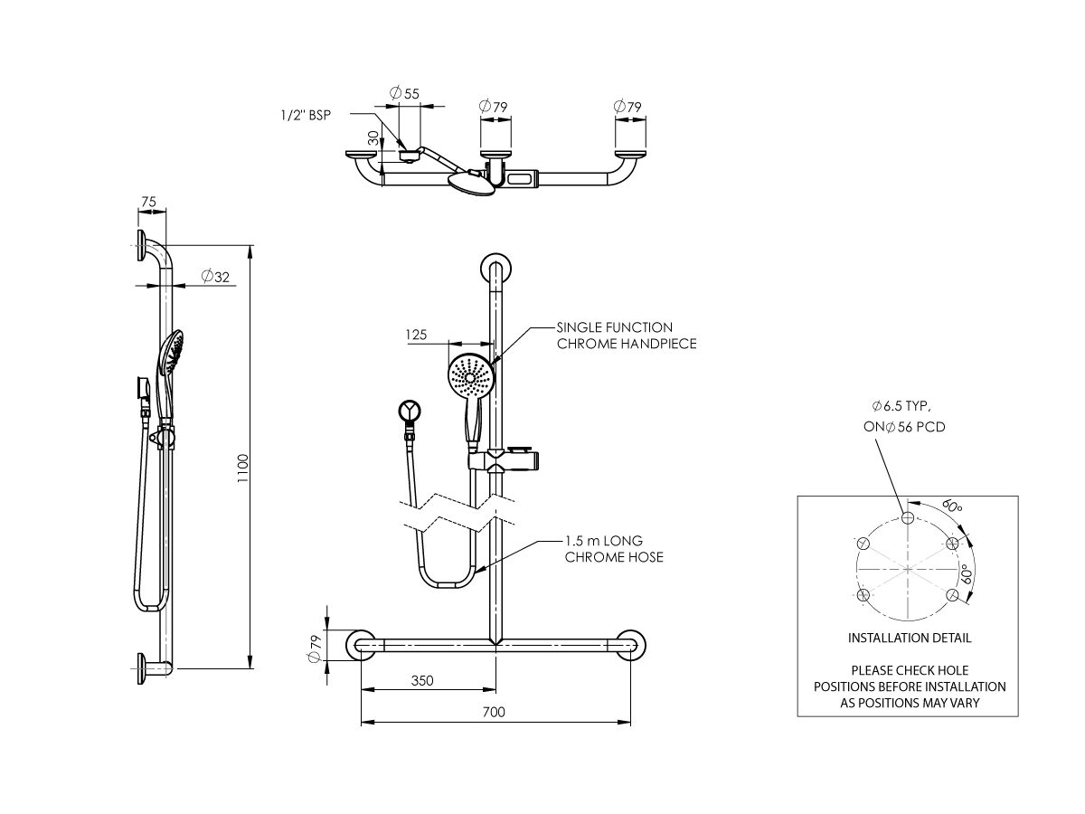 Enware Inverted T Handshower on Rail Stainless Steel