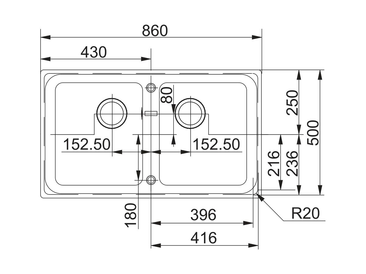 Franke Impact Granite Double Bowl Sink Only No Taphole Polar White from