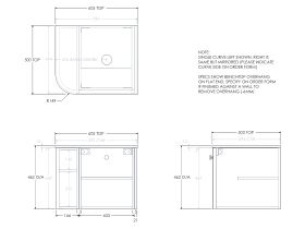Technical Drawing - Kado Era 12mm Durasein Top Single Curve All Door 600mm Wall Hung Vanity with Center Basin