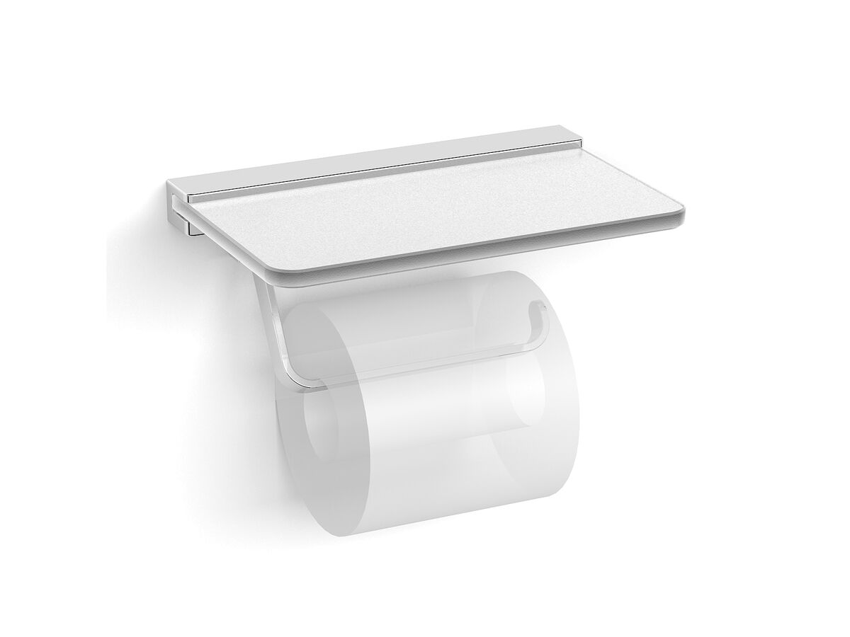 Milli Glance Toilet Roll Holder with Shelf Chrome/ Glass from Reece