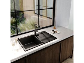 Memo Freya Single Bowl Sink 1 Taphole Left Hand Bowl with Drainer Granite Black