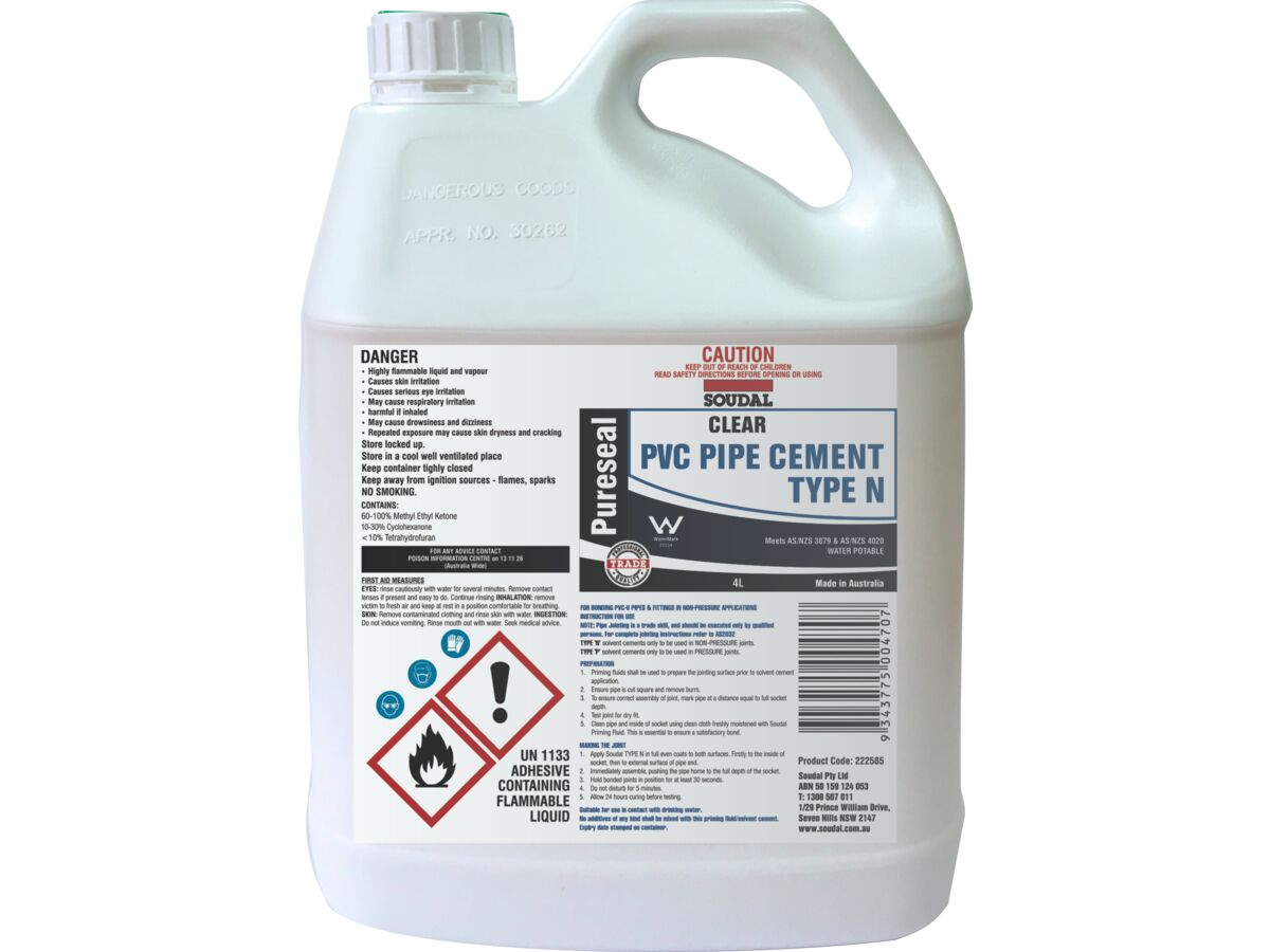 Soudal Pureseal Solvent Cement Type N Clear 4ltr