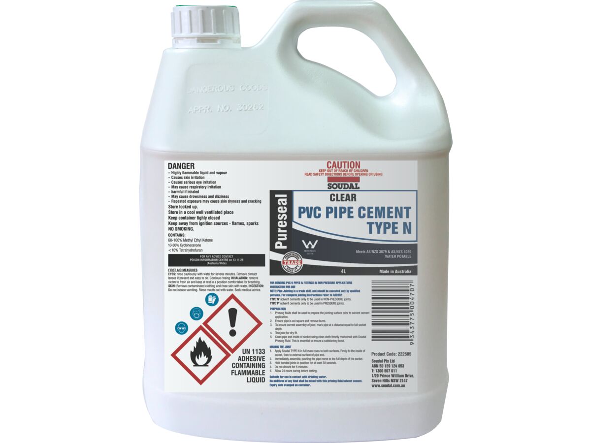 Soudal Pureseal Solvent Cement Type N Clear 4ltr from Reece