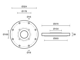 Dimax Mild Steel Offtake Flange PN16 B7 (B5) Fusion Coated DN 225mm x DN 100mm Central Offtake Complete with 4 x High Tensile Grade 8.8 M16 Studs, Nuts And Washers