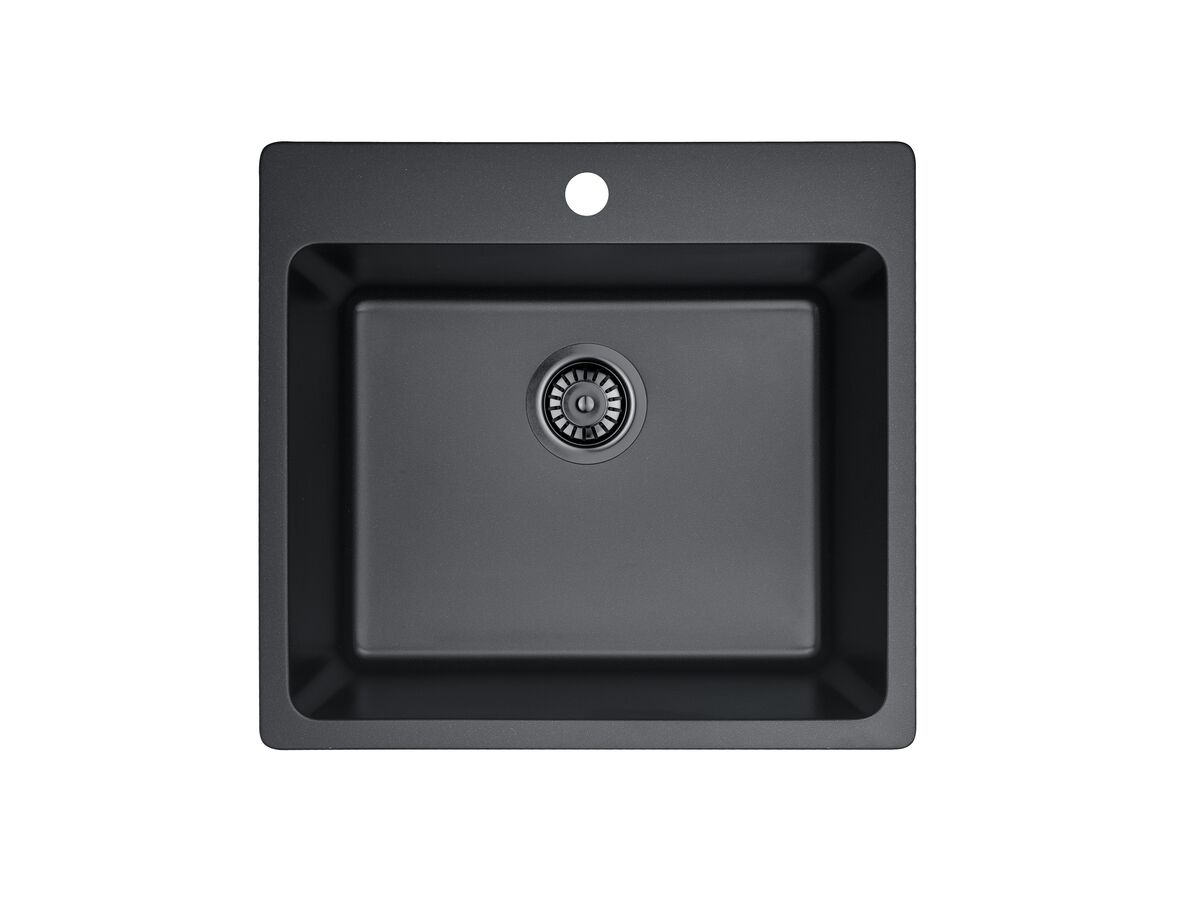 Memo Hugo Extended Single Bowl Sink 1 Taphole Granite Black from Reece