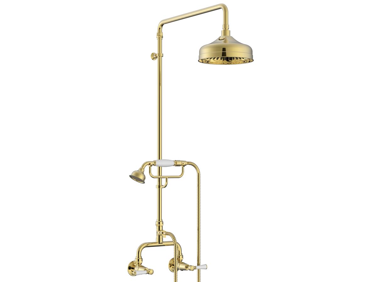 Posh Canterbury Exposed Twin Telephone Shower Set Lever with Porcelain Handle Brass Gold (3 Star)