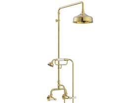 Posh Canterbury Exposed Twin Telephone Shower Set Lever with Porcelain Handle Brass Gold (3 Star)