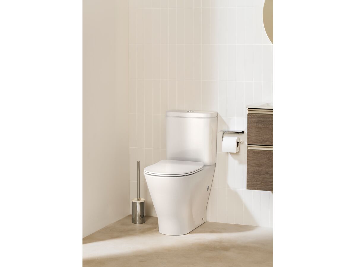 Roca The Gap Round Close Coupled Back to Wall Rimless Overheight Back/Bottom Inlet Toilet Suite with Soft Close Quick Release Thin Seat White (4 Star)