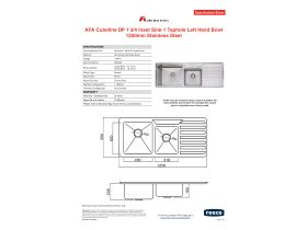 Specification Sheet - AFA Cubeline DP 1 3/4 Inset Sink 1 Taphole Left Hand Bowl 1250mm Stainless Steel