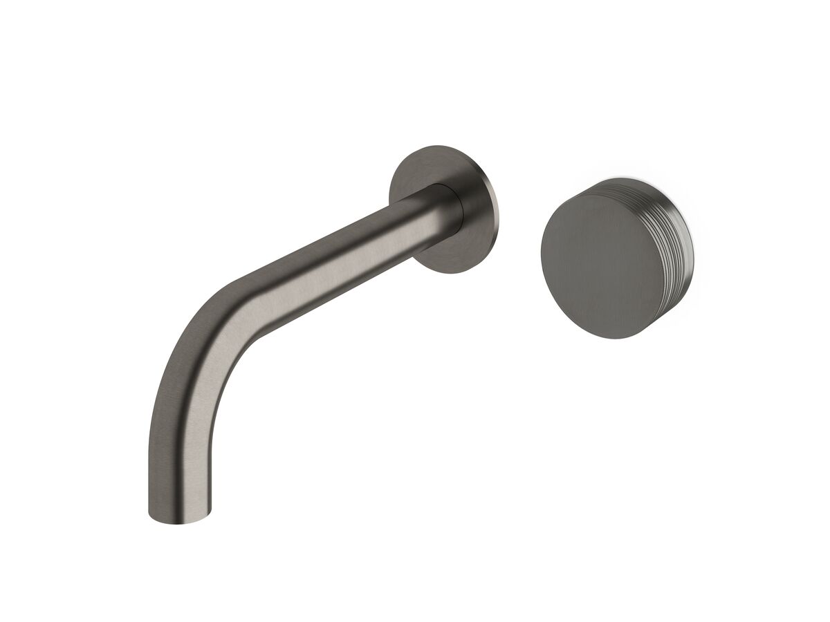 Milli Pure Progressive Wall Basin Mixer Tap System 200mm with Cirque Textured Handle Brushed Gunmetal