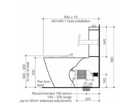 Caroma Care 800 Cleanflush Wall Faced Close Coupled Back Entry Toilet Suite, Universal Trap & Backrest with Caravelle Single Flap White Seat (4 Star)