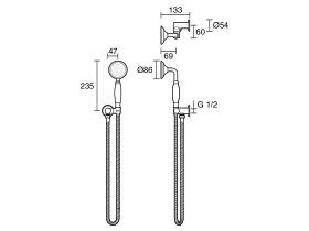 Technical Drawing - Milli Monument Handshower with Swivel Water Inlet Wall Bracket (3 star)