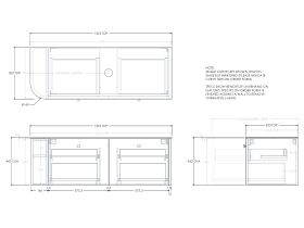 Technical Drawing - Kado Era 12mm Durasein Top Single Curve All Drawer 1350mm Wall Hung Vanity with Center Basin