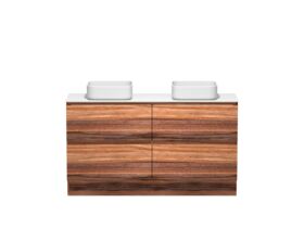 Kado Arc Timber Vanity Unit with Kick 1500mm Double Bowl Cor Top Red Tulip