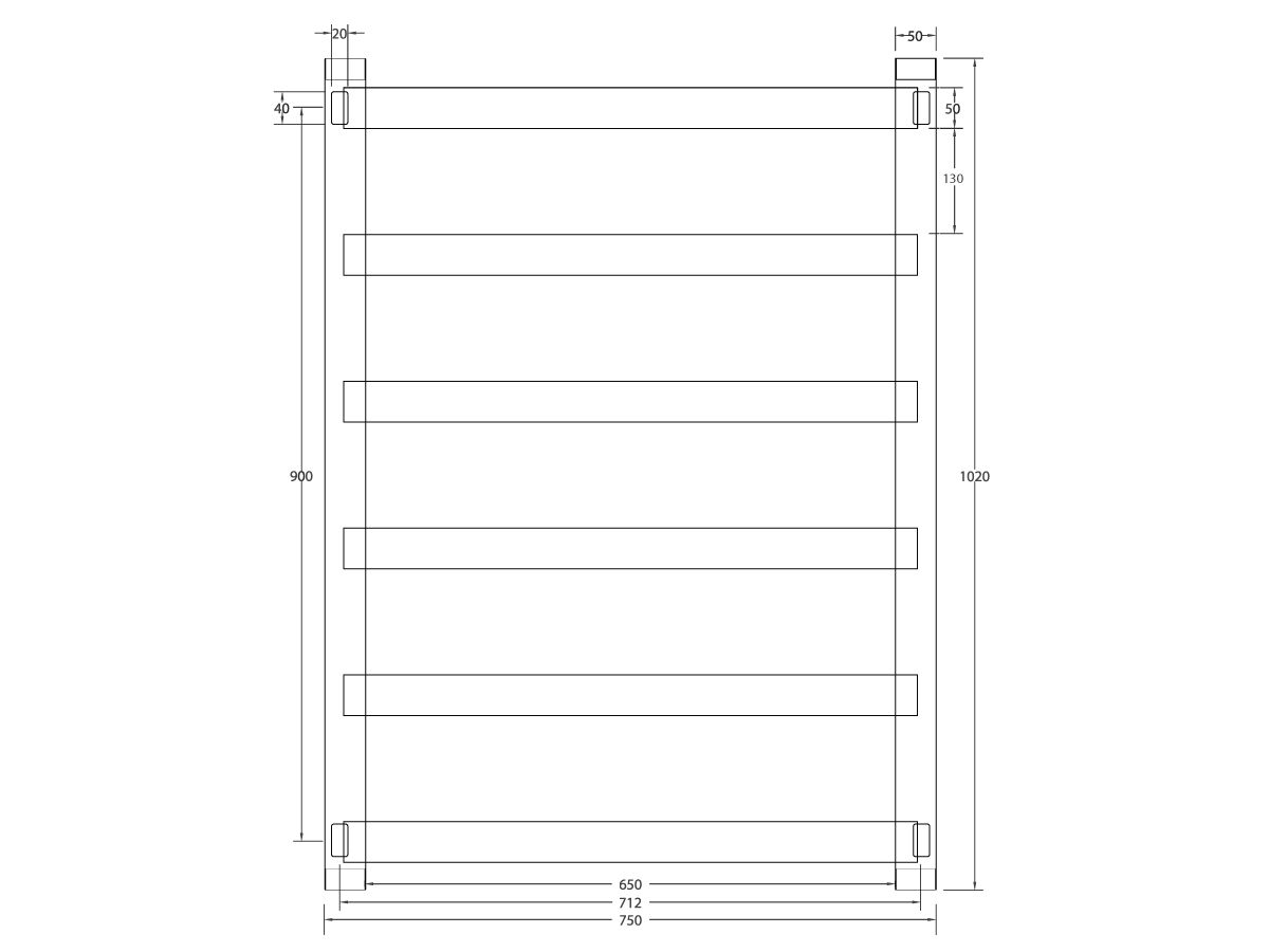 Milli Edge MK2 Heated Towel Rail 750mm x 1020mm Polished Stainless Steel