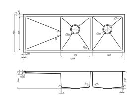 AFA Exact Double Bowl Inset/Undermount Right Hand Bowl Sink No Taphole 1208mm Stainless Steel