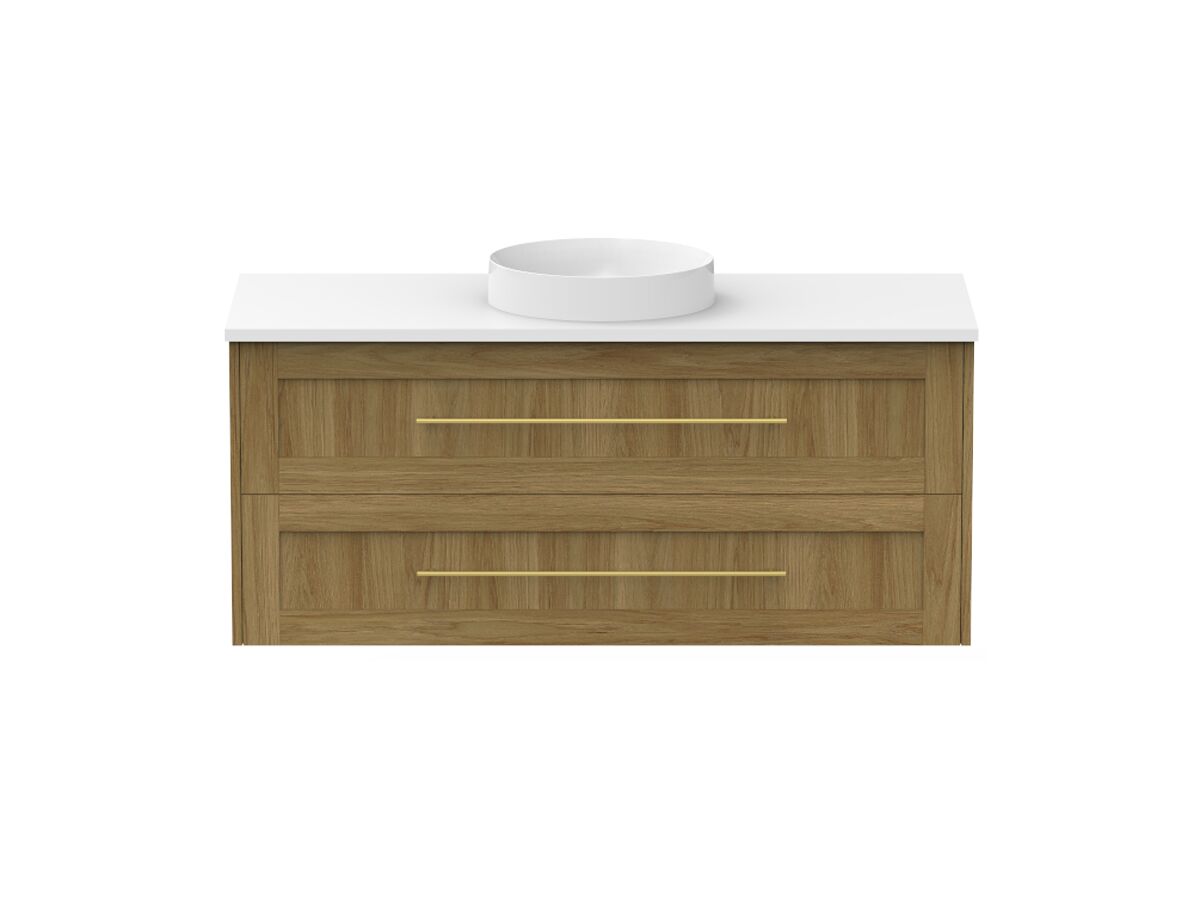 Kado Lux 1200mm All Drawer Wall Hung Vanity Unit Caesarstone Centre Bowl 2 Drawers (No Basin)