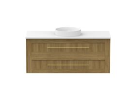 Kado Lux 1200mm All Drawer Wall Hung Vanity Unit Caesarstone Centre Bowl 2 Drawers (No Basin)