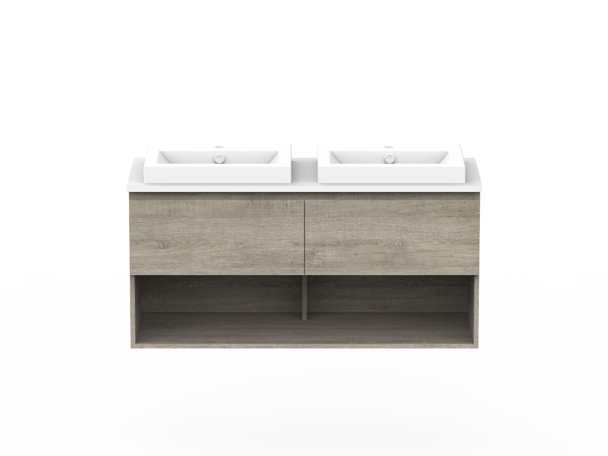 Posh Domaine 1200mm Wall Hung Vanity Unit AllDrawer Open Shelf Double