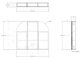 Technical Drawing - Kado Neue Arch 3 Door Mirror Cabinet 900mm