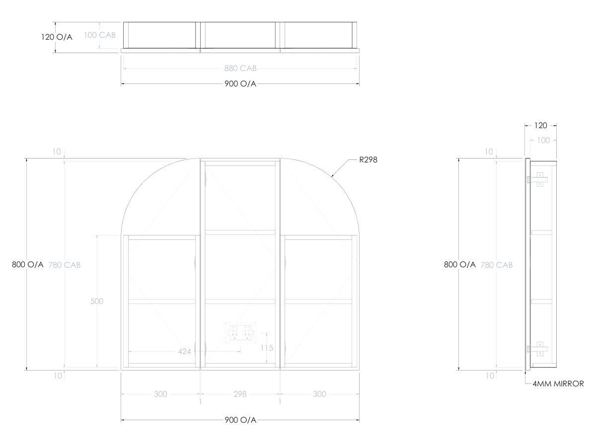Kado Neue Arch 3 Door Mirror 900mm from Reece