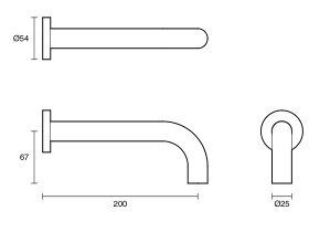 Technical Drawing - Scala 25mm Wall Outlet Curved 200mm