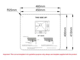 Cut Out Template - AFA Cubeline Single Bowl Undermount Sink 506mm Stainless Steel