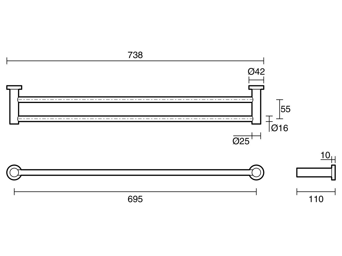 Sussex Scala Double Towel Rail 700mm Chrome from Reece