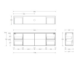 Technical Drawing - Posh Domaine Ensuite 1800mm Wall Hung Vanity Centre Basin 20mm Top