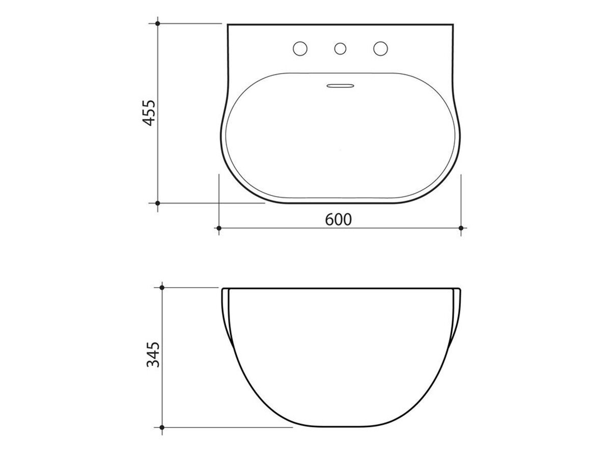 Clinic Wall Basin without Overflow No Taphole 600mm White