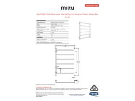 Specification Sheet - Mizu Drift MK2 750 x 1050mm Heated Towel Rail Only (Less Transformer) Polished Stainless Steel