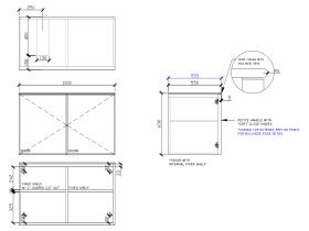 Technical Drawing - ISSY Adorn Undermount Wall Hung Vanity Unit with Two Doors & Internal Shelf with Petite Handle 1000mm x 550mm x 650mm OFFSET LEFT (OPENS BOTH SIDES)