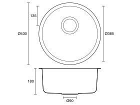 Technical Drawing - Memo Isla Outdoor Round Sink No Taphole 316 Stainless Steel