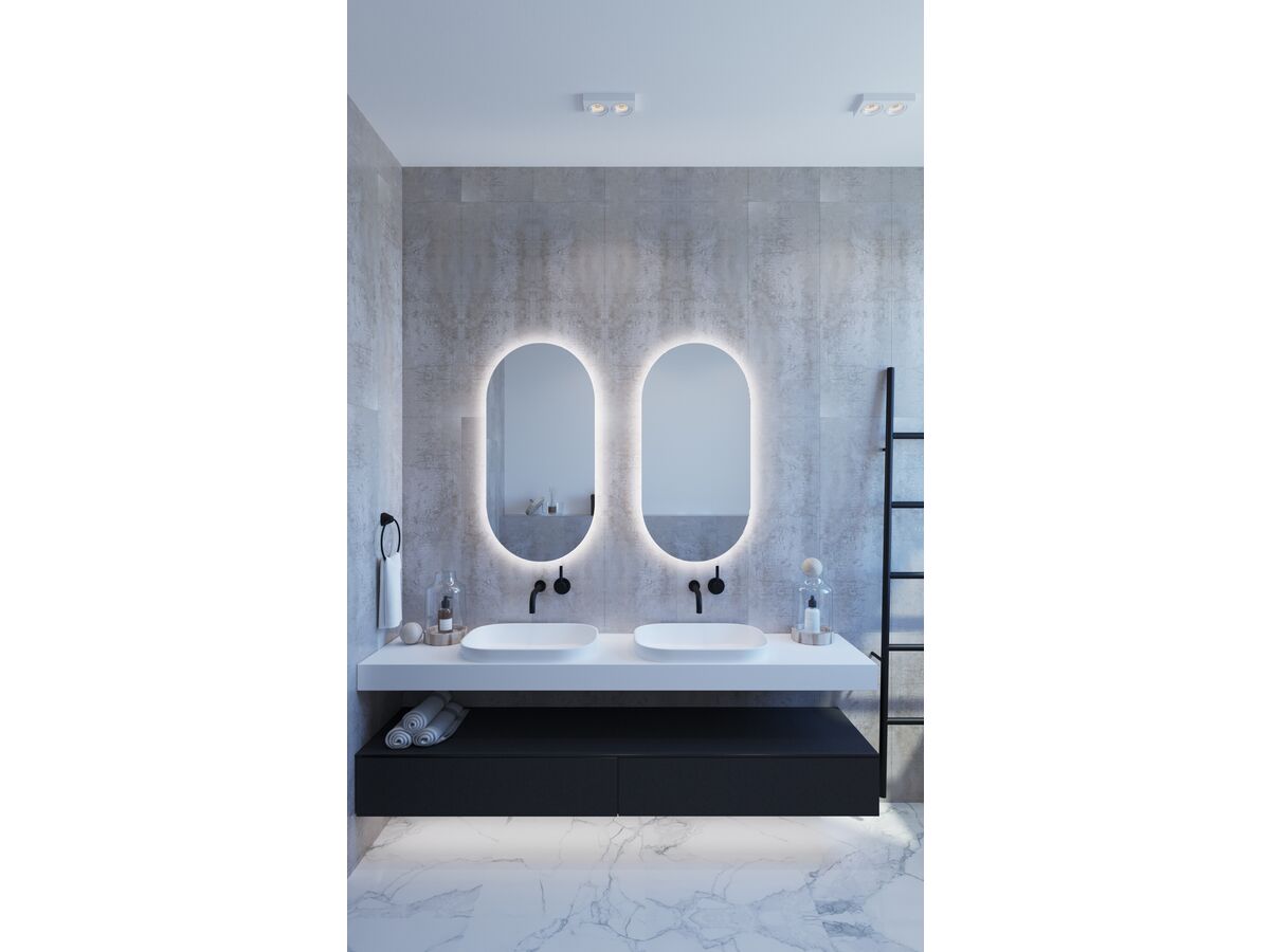 Backlit Rectangular Mirror with Rounded Ends 500x1000x45mm 39Watts with Mirror Demister