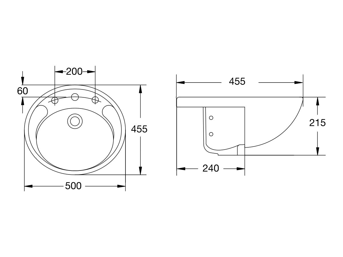 American Standard Studio Semi Recessed Basin with Fixing Kit 1 Taphole