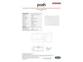 Specification Sheet - Posh Bristol T-Series 1200mm Vanity Unit with Kick Centre Bowl 2 Door and 2 Right Hand Drawers 1 Taphole White