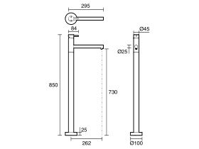 Technical Drawing - Scala Floor Mounted Bath Mixer Tap 250mm Outlet