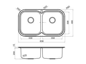 AFA Flow Double Bowl Undermount/ Inset Sink 1 Taphole 838 x 490mm Stainless Steel