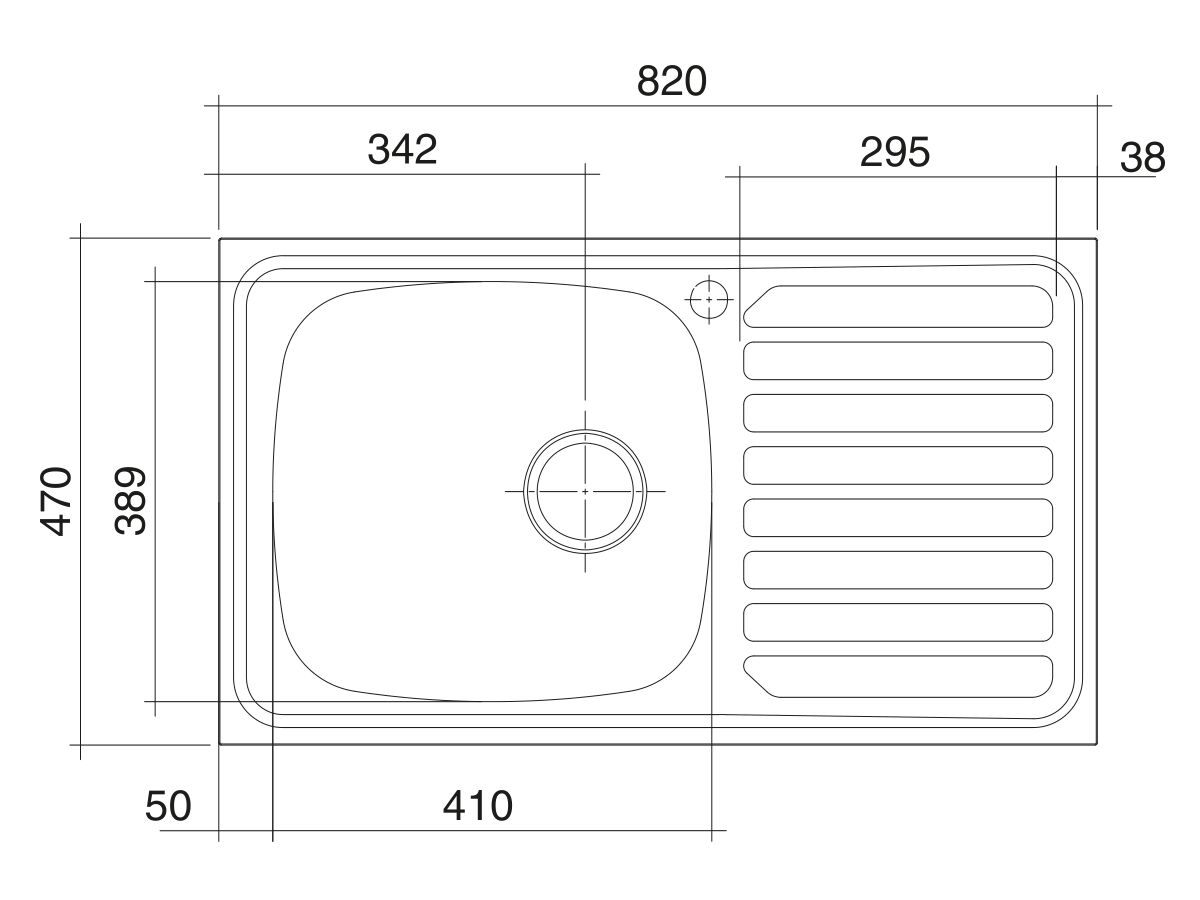 Base MK2 Single Bowl Sink 1 Taphole Left Hand Bowl 820mm Stainless