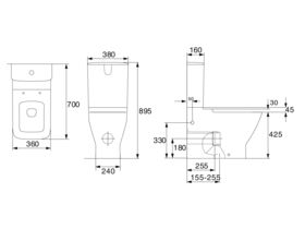 LAUFEN Palace Close Coupled Back To Wall Bottom Inlet S&P Trap Toilet Suite with Soft Close Seat White (4 Star)